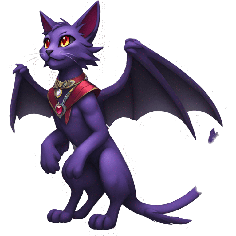 cool cartoon anthro edgy distinguished ethereal elegant beautiful fantasy black purple red ethereal fantasy nargacuga-Noivern-cat-Quiana-Fakemon collar harness gem full body emoji