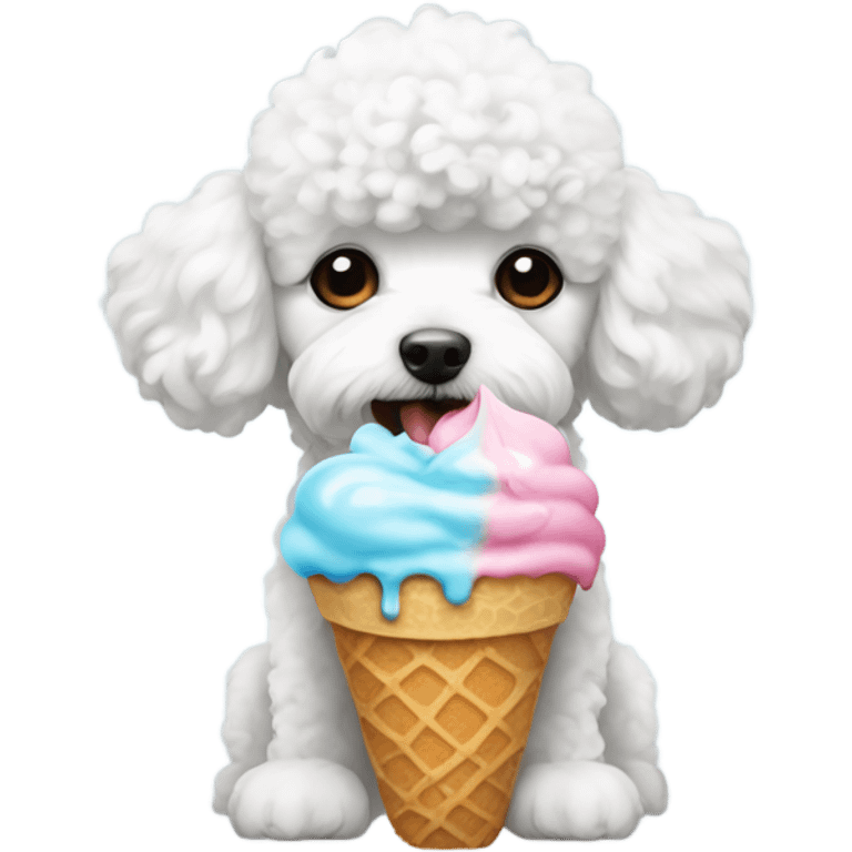 small bichon poodle eating ice cream emoji