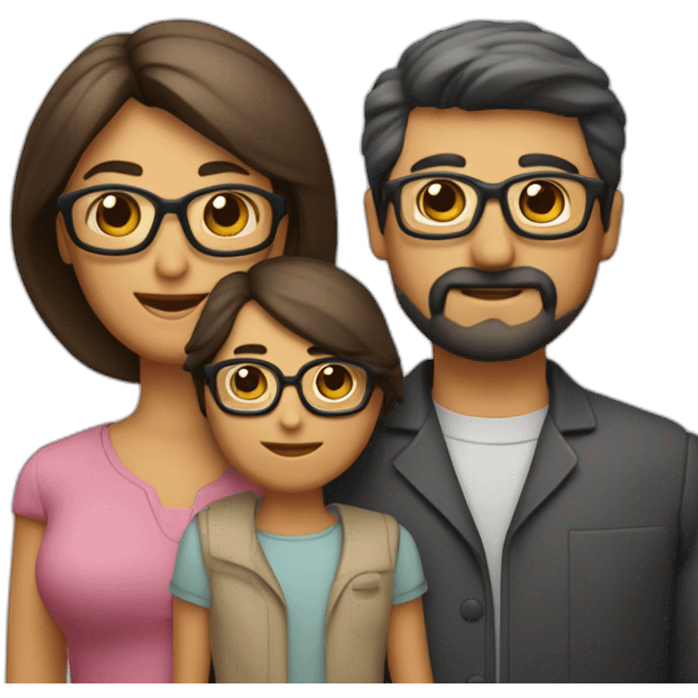 Familia 2 personas papá moreno con tupé gafas y barba mamá con corte bob emoji