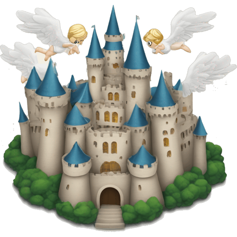 Castle with angels flying around it  emoji