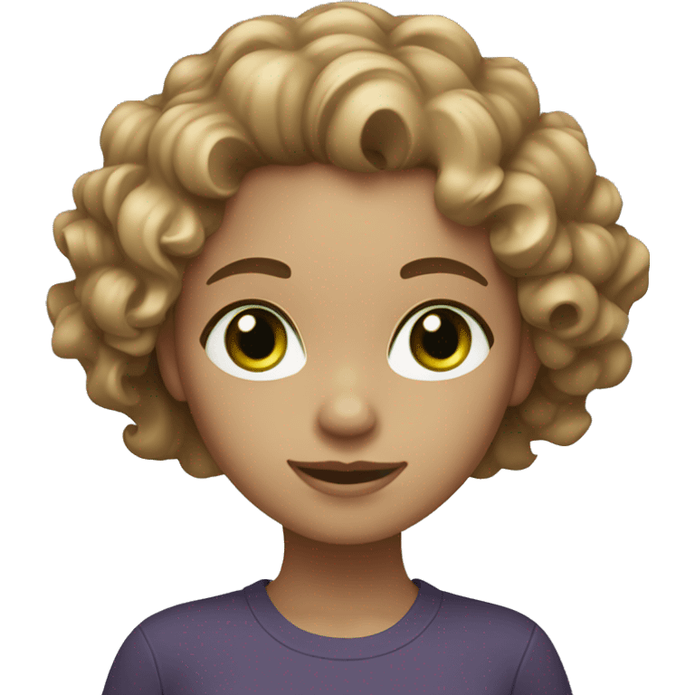 Girl with beige skin tone and light brown curly hair and green eyes emoji