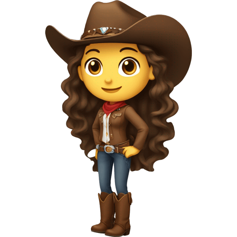 A girl with a dark brown cowboy hat with brown wavy hair and a Western saddle and Western bridle in her hand emoji