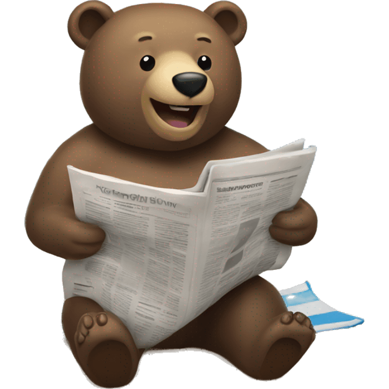 a bear sitting on the beach reading newspaper emoji