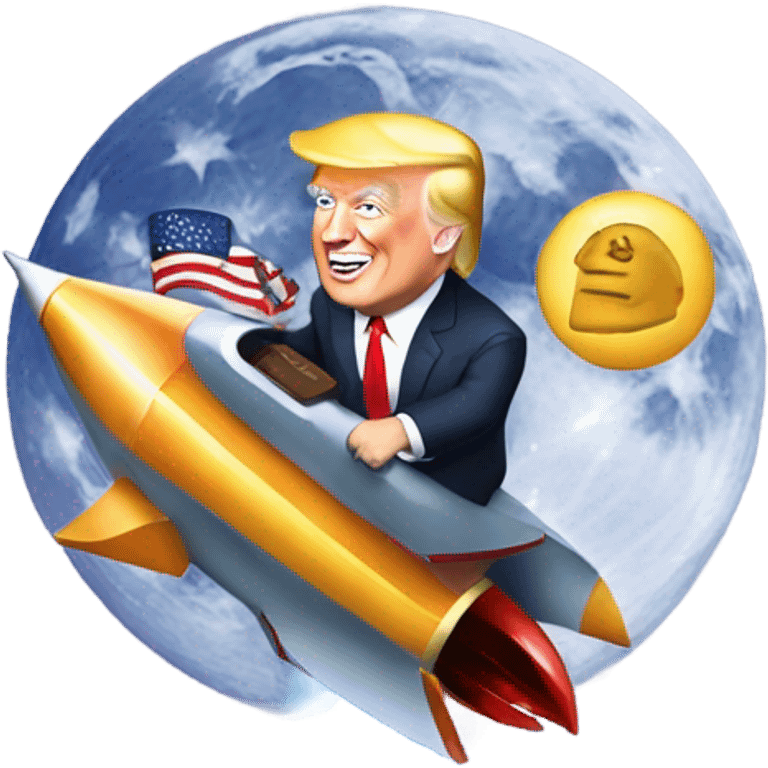 My riding a rocket ship going to the moon with $TRUMP on the side of the rocket emoji