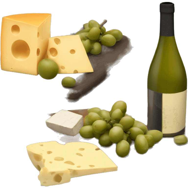 Cheese board and wine and green olives  emoji