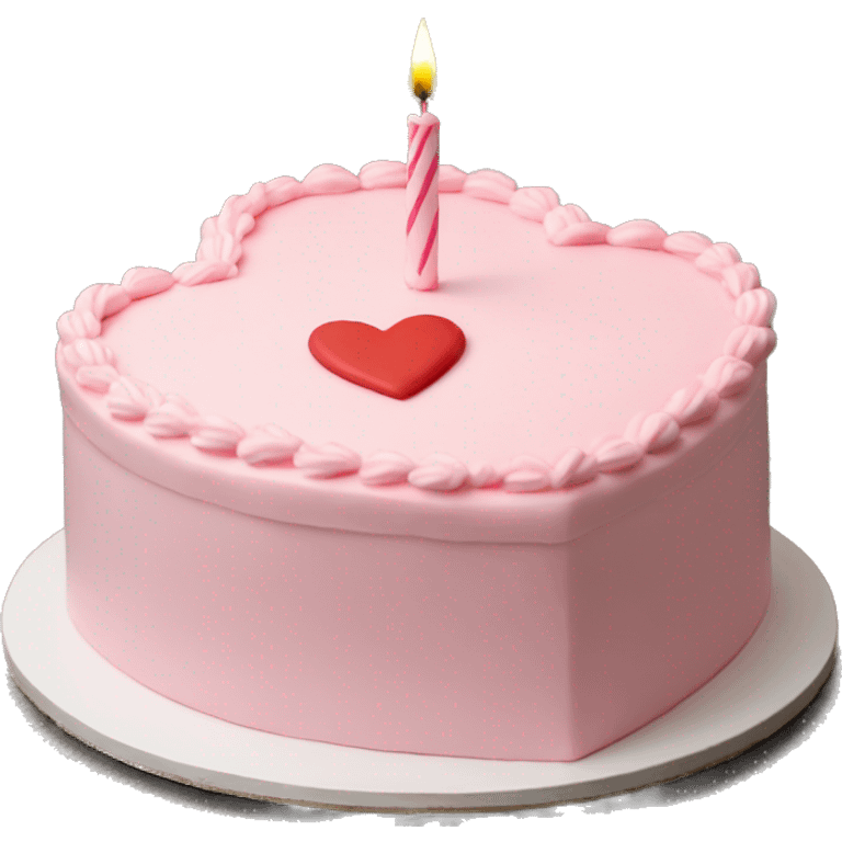 Light Pink heart birthday cake on top says happy birthday emoji