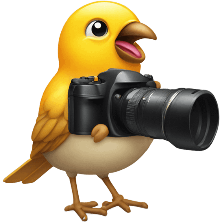 Cute little bird eating crumbs and getting filmed by a camera emoji