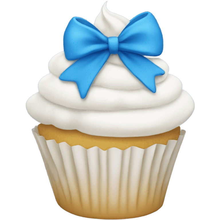 White cupcake with blue bow emoji