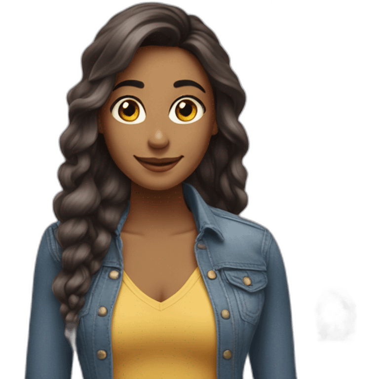 une commerciale heureuse aux cheveux longs emoji