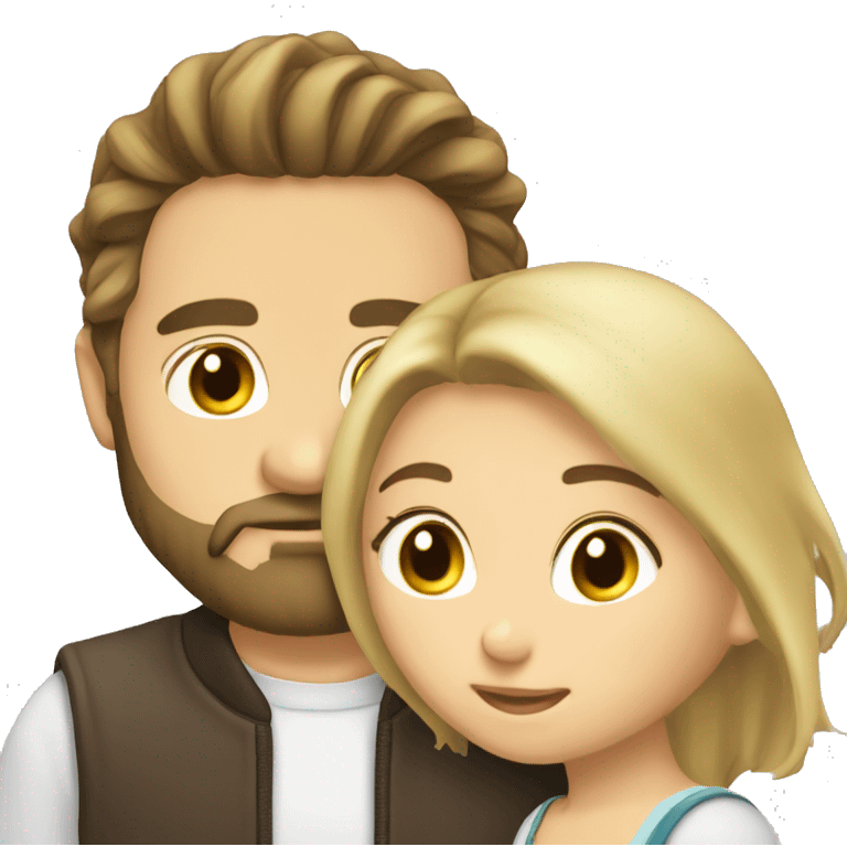 Brunette guy with beard kissing blond girl with long hair emoji