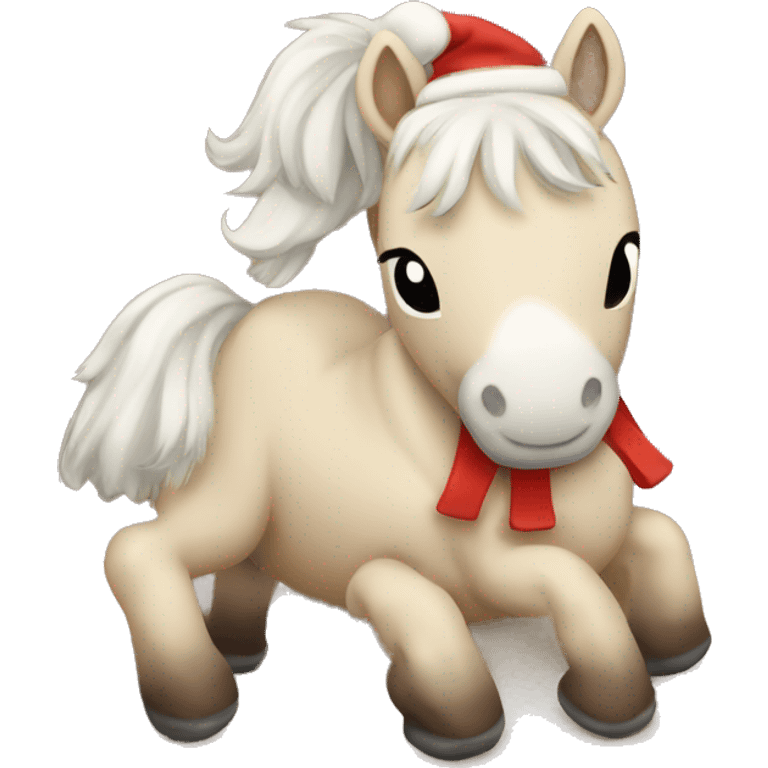 Creme horse with a cozy Christmas rug emoji