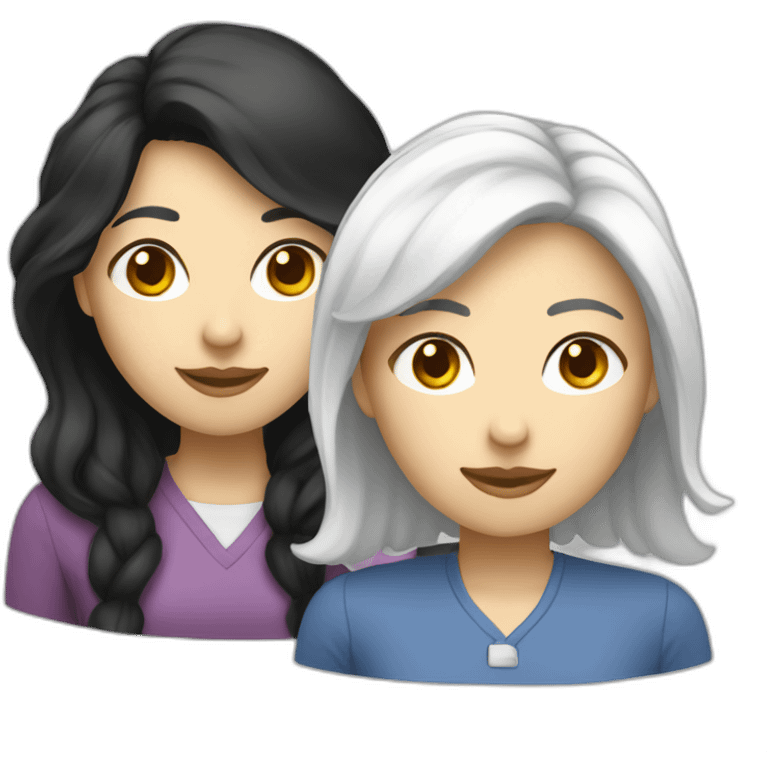 two senior software developer female friends with black hair and white skin emoji