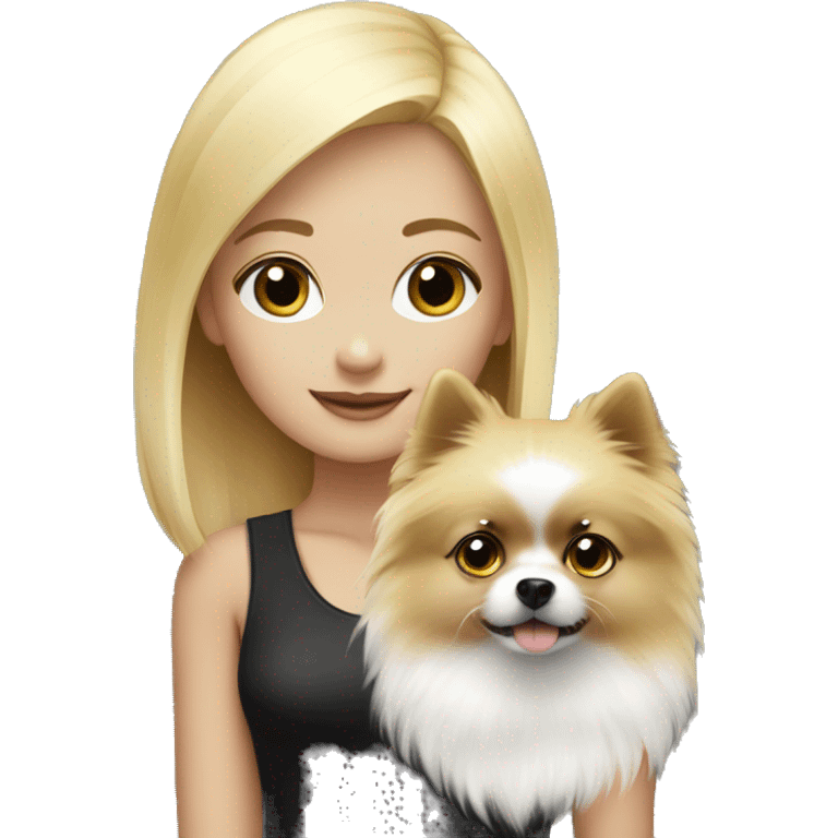 blond hair girl with black & white pomeranian  emoji