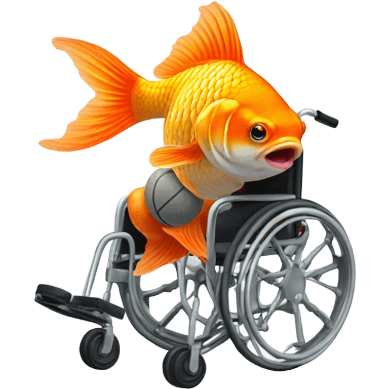 Goldfish in wheelchair with a basketball  emoji