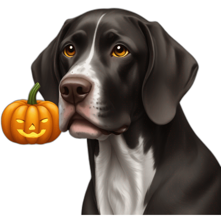 black german short haired pointer with a pumpkin emoji