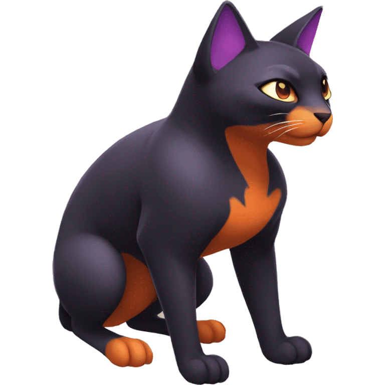 Cool Black Quilava-Cat-Pokémon with orange belly and purple markings Full Body emoji