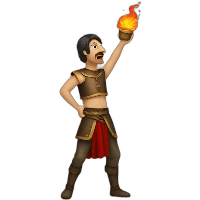 medieval fire eater acting for audience, torso, without the audience emoji