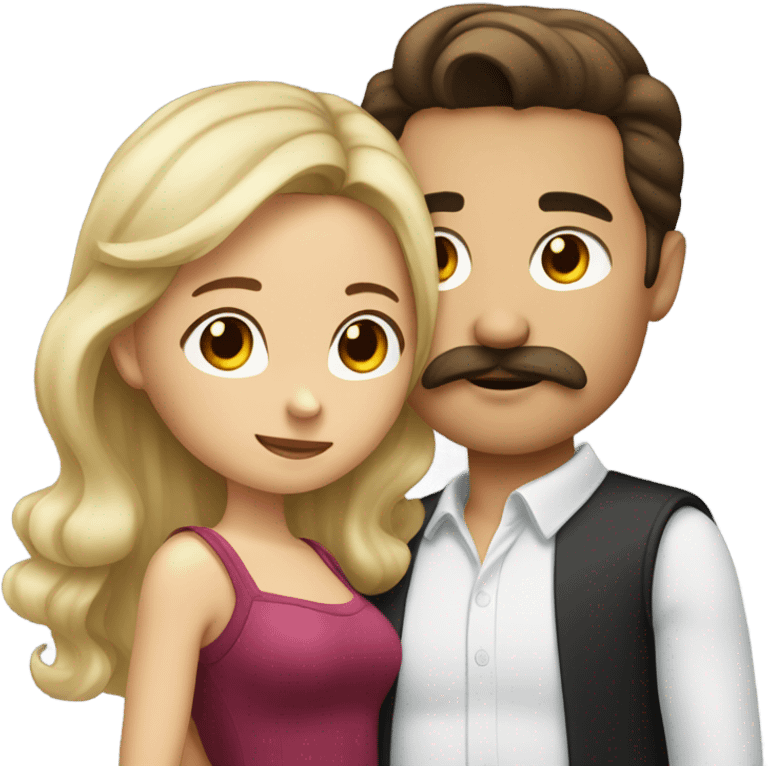 Man with brown hair and blond mustache kissed beautiful girl with dark brown hair  emoji