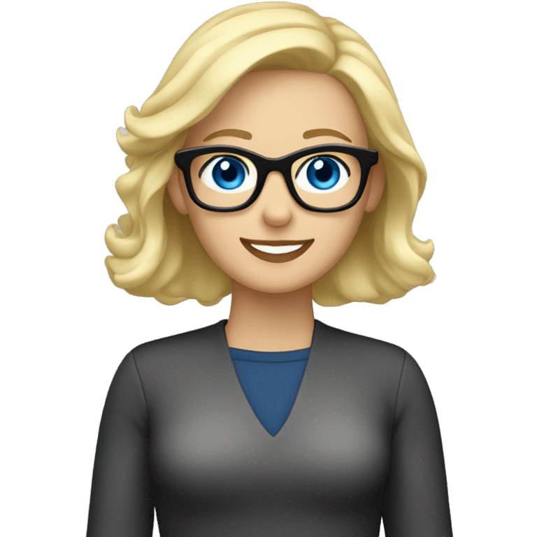 Blonde Caucasian woman blue eyes and black glasses waving emoji