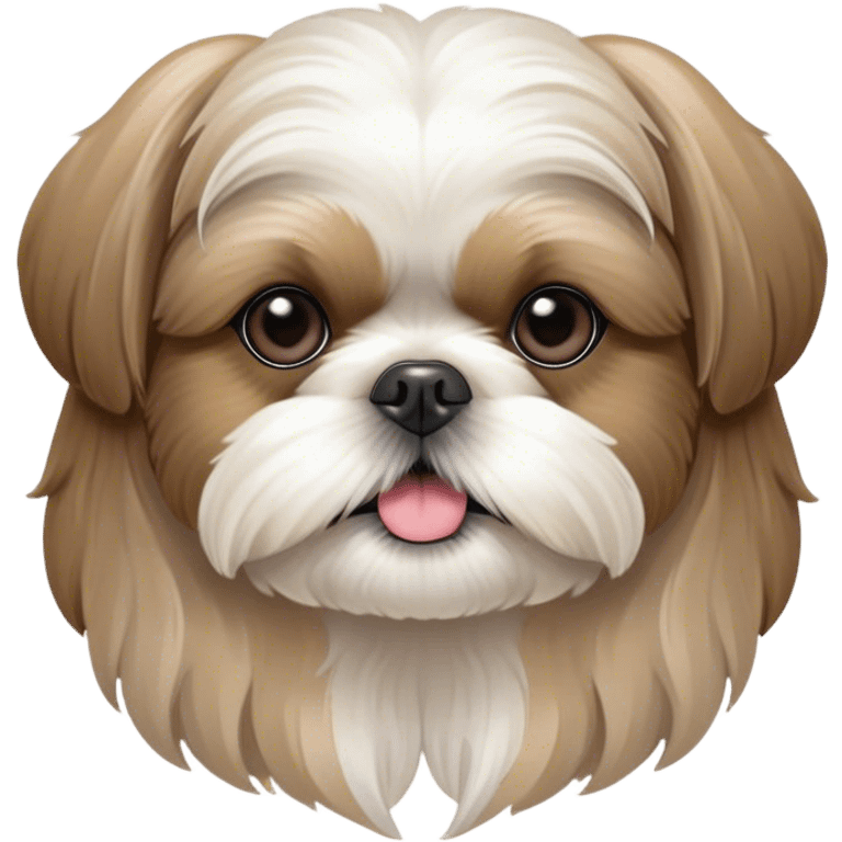 Cinematic Noble Shih Tzu Portrait Emoji, Poised and elegant, with a luxurious, flowing fur in refined muted tones, delicate features and wise, gentle eyes, simplified yet meticulously detailed, glowing with a soft, regal radiance, high shine, exuding quiet dignity and timeless charm, soft glowing outline, capturing the essence of a noble Shih Tzu that epitomizes refined poise! emoji