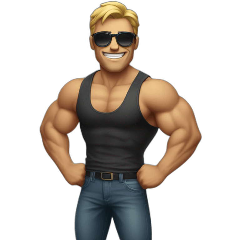 a man flexing muscle and smiling and sunglasses emoji