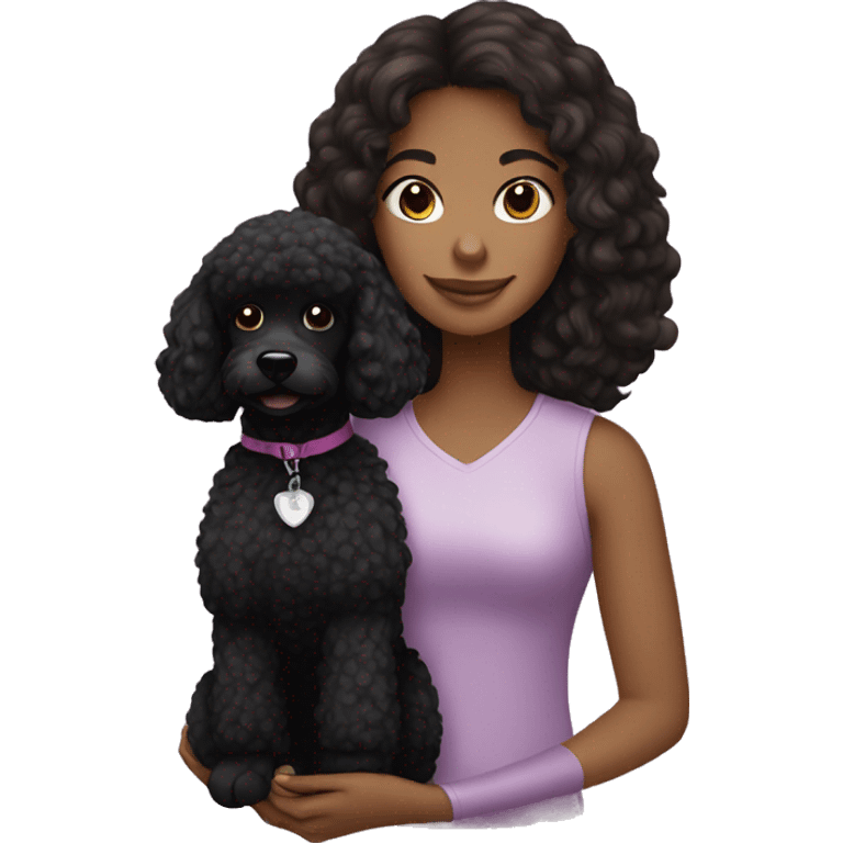 Brunette girl holding black poodle emoji