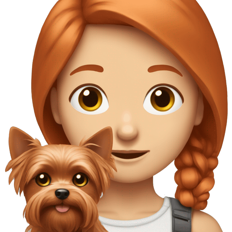 Redhead girl with two yorkshire terriers in her hands emoji