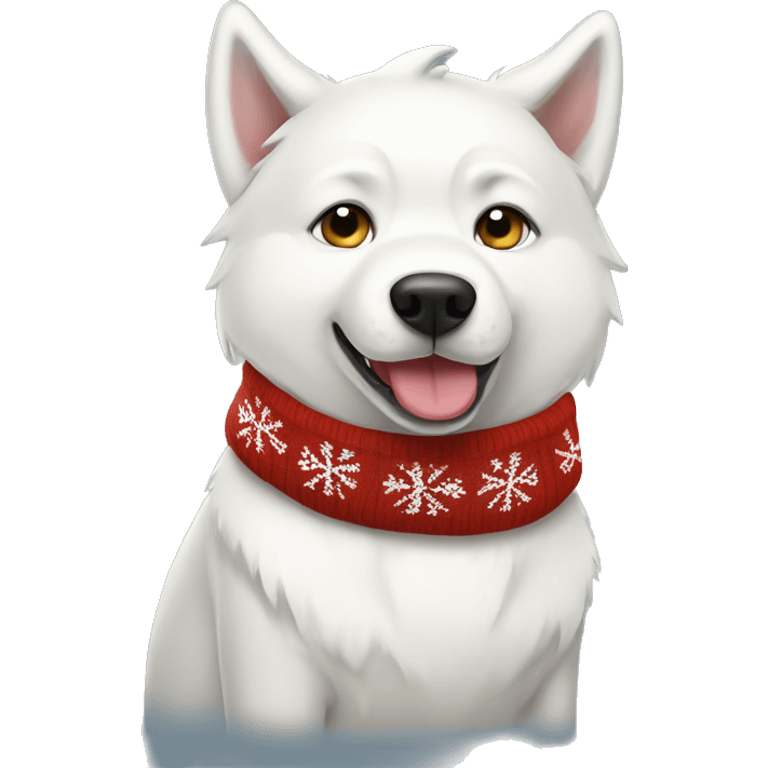 White Siberian Husky dog wearing a Christmas sweater  emoji