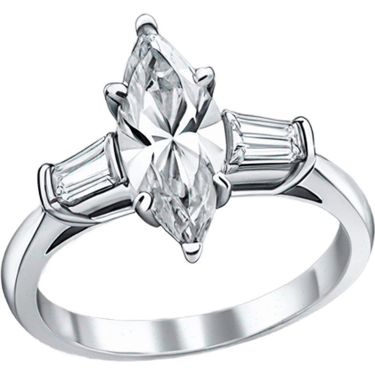 Marquis diamond silver engagement ring with tapered baguettes emoji