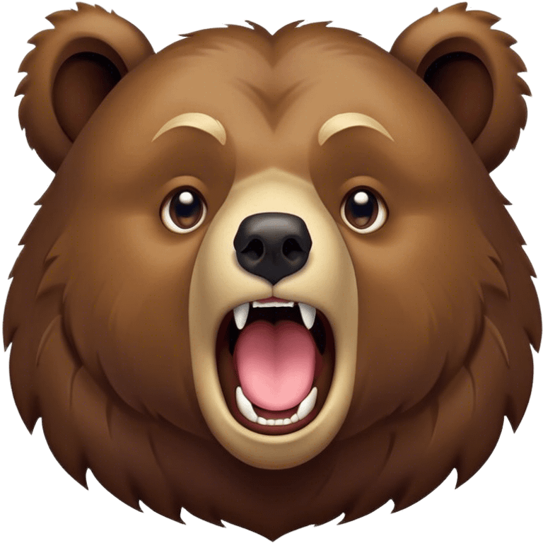 Cinematic Cute Yawning Grizzly Bear Portrait Emoji, Head tilted slightly with a dramatic, wide-open yawn, showcasing a thick, rugged deep brown fur with drooping ears, round eyes barely open in drowsy contentment, Simplified yet irresistibly adorable features, highly detailed, glowing with a soft, cozy glow, high shine, relaxed yet expressive, stylized with a touch of wild whimsy, bright and endearing, soft glowing outline, capturing the essence of a sleepy yet affectionate grizzly, so drowsy it feels like it could stretch out of the screen and curl up for a nap! emoji