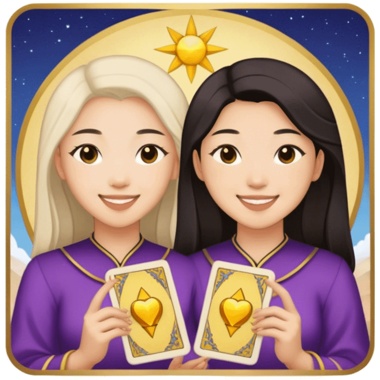 tarot card with two lesbeian asian girls emoji