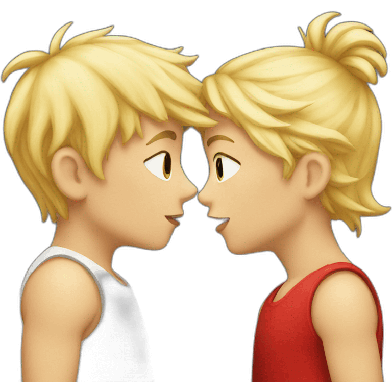 Blond Boy and Red girl kiss emoji