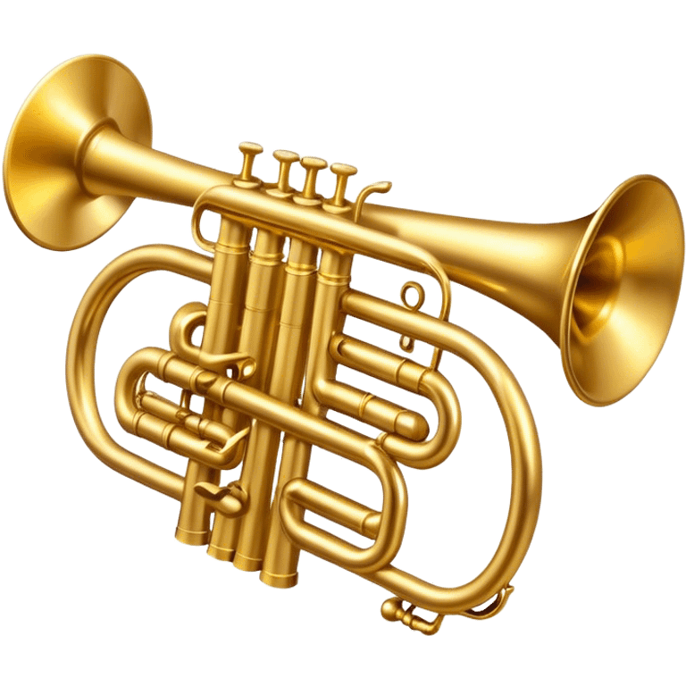 Cinematic Realistic Trumpet, rich golden brass with subtle tarnish marks, soft highlights emphasizing the intricate details, warm reflections of stage lighting bouncing off the metal, glowing with bold and triumphant energy. emoji