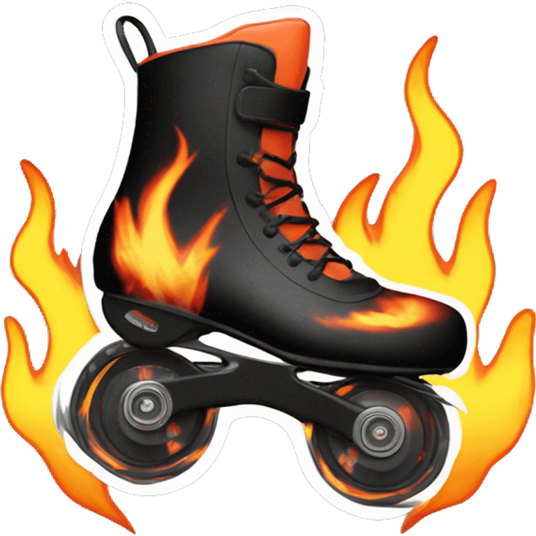 an inline rollerblade with fire in the wheels as they spin emoji