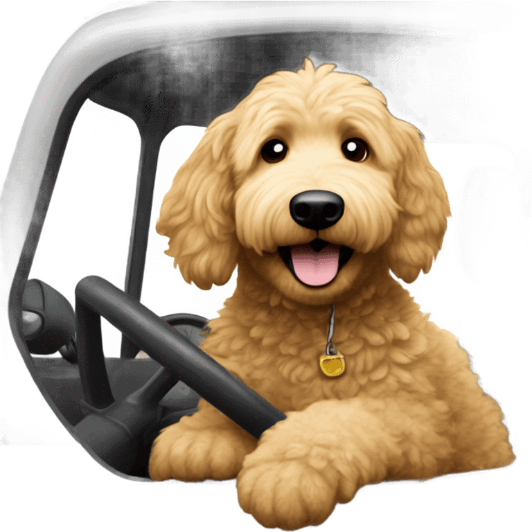 Golden doodle driving a tractor emoji