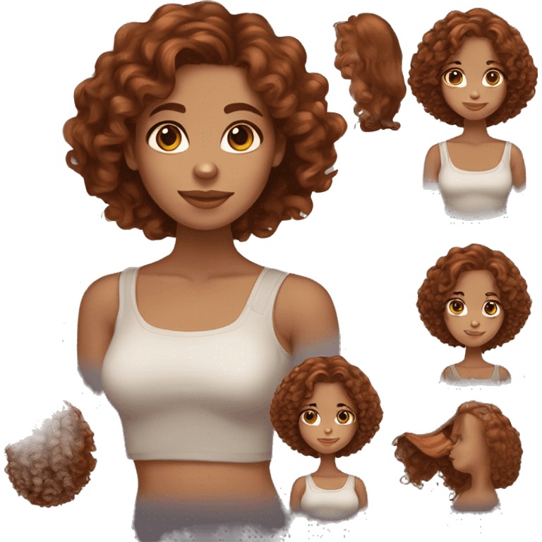 Girl with type 3B big curly copper brown hair, medium dark brown eyes, light tam skin emoji