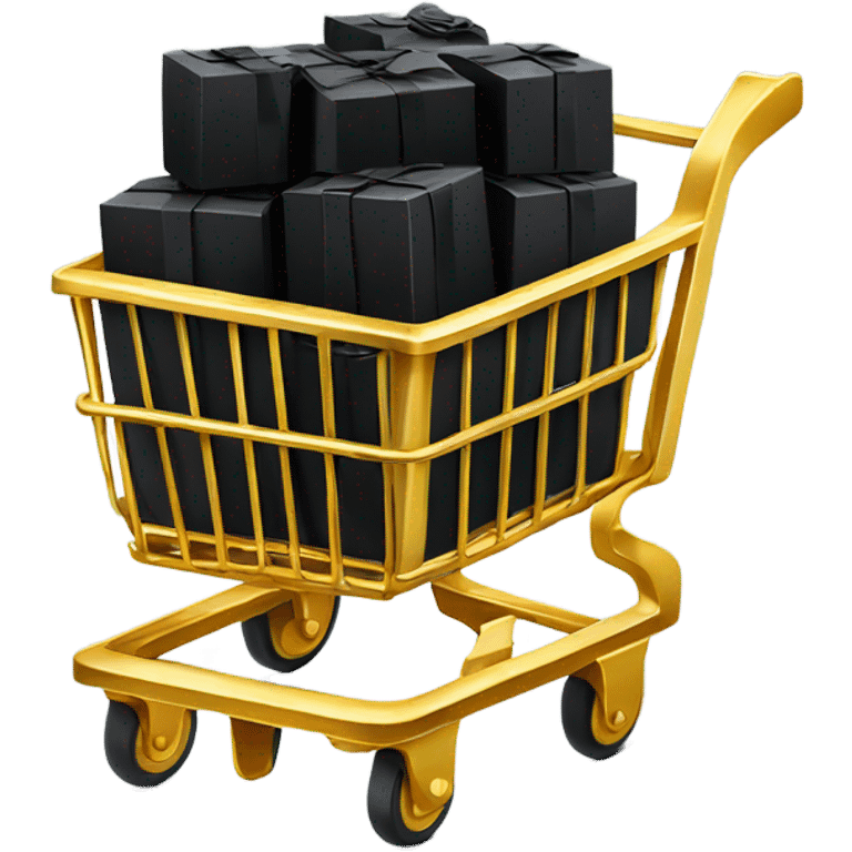 shopping cart in a gold medal filled with black boxes emoji