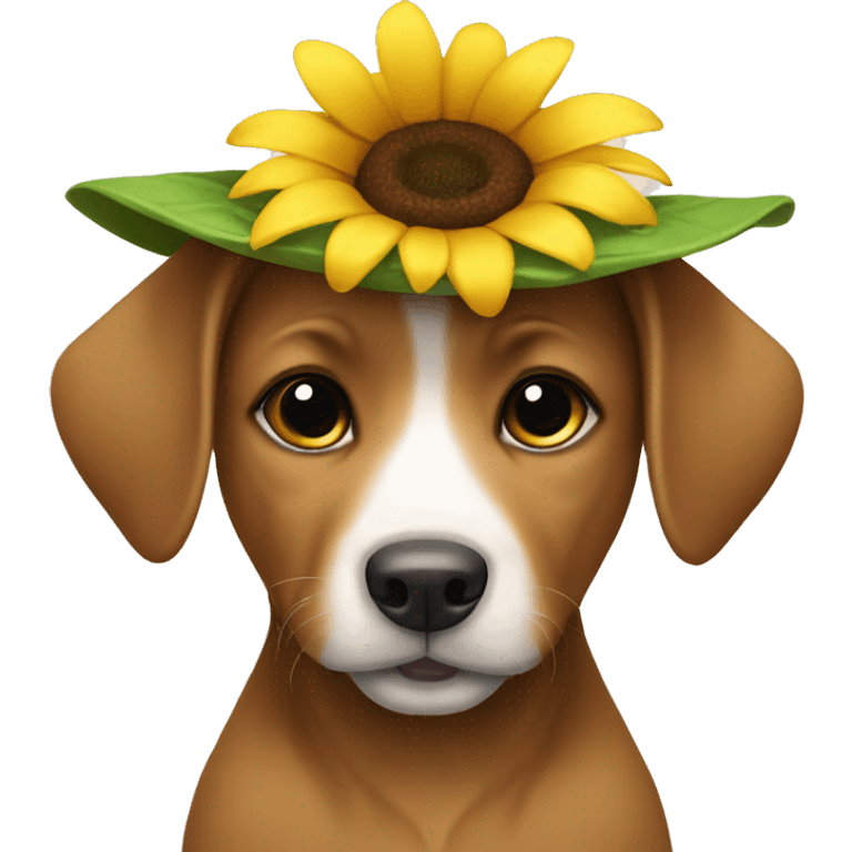 a puppy wearing a sunflower hat emoji