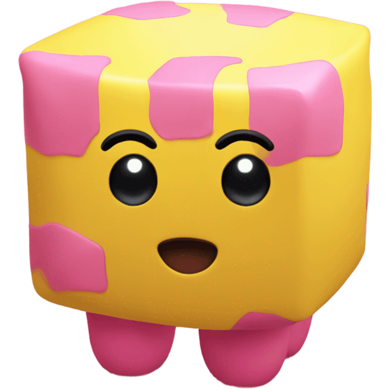 Yellow cube with long black Kirby eyes with pink Kirby feet emoji