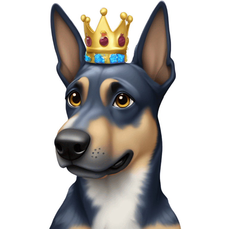 A malinois dark blue merle color with a crown on his head emoji