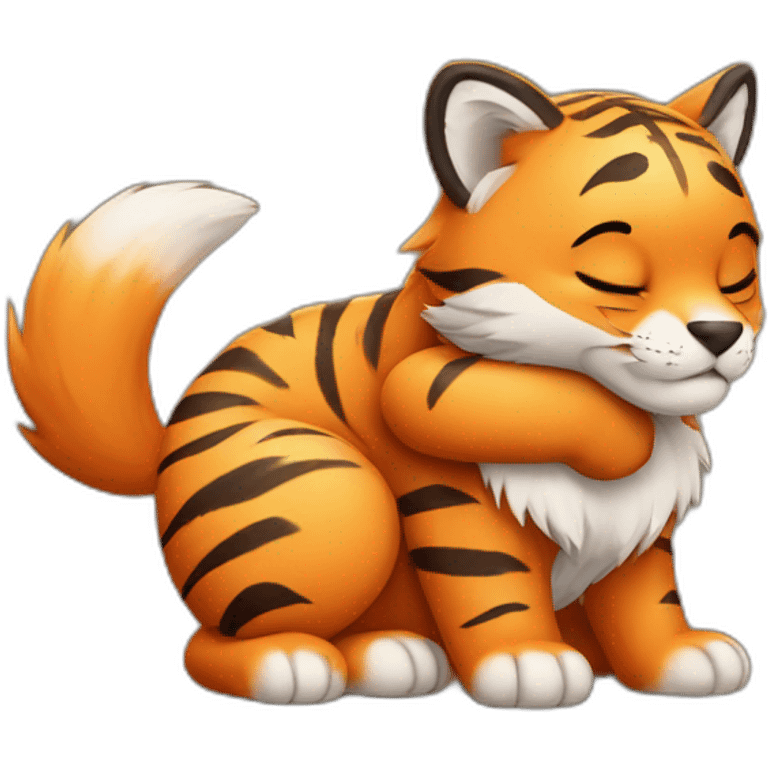 little tiger hugging a little fox emoji