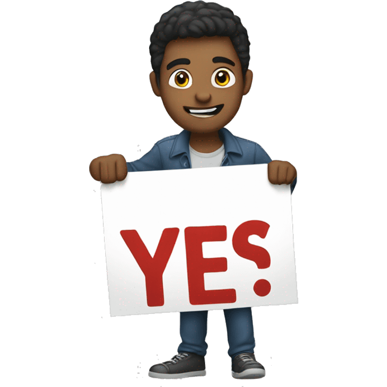 guy holding up a sign saying yes emoji