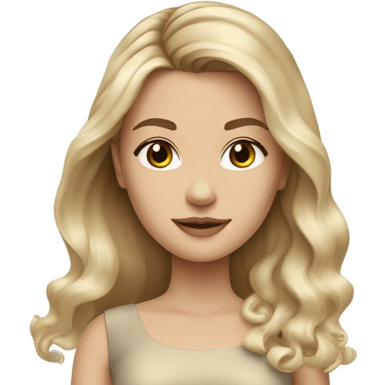 Caucasian girl Blonde balayage long hair women beige dress emoji