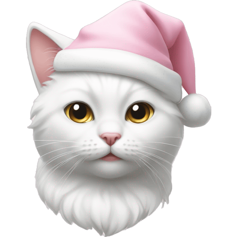 White cat with pastel pink Santa hat with bow  emoji