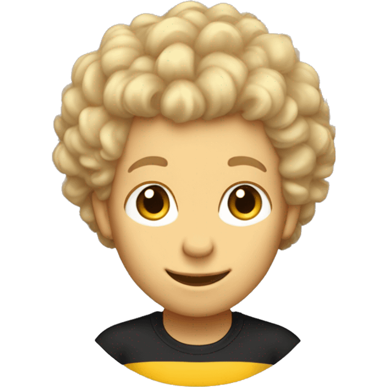 flying bumblebee with blond fluffy curly haircut on his head light skintone male emoji