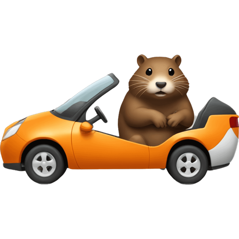 Crea una nutria conduciendo un coche naranja emoji