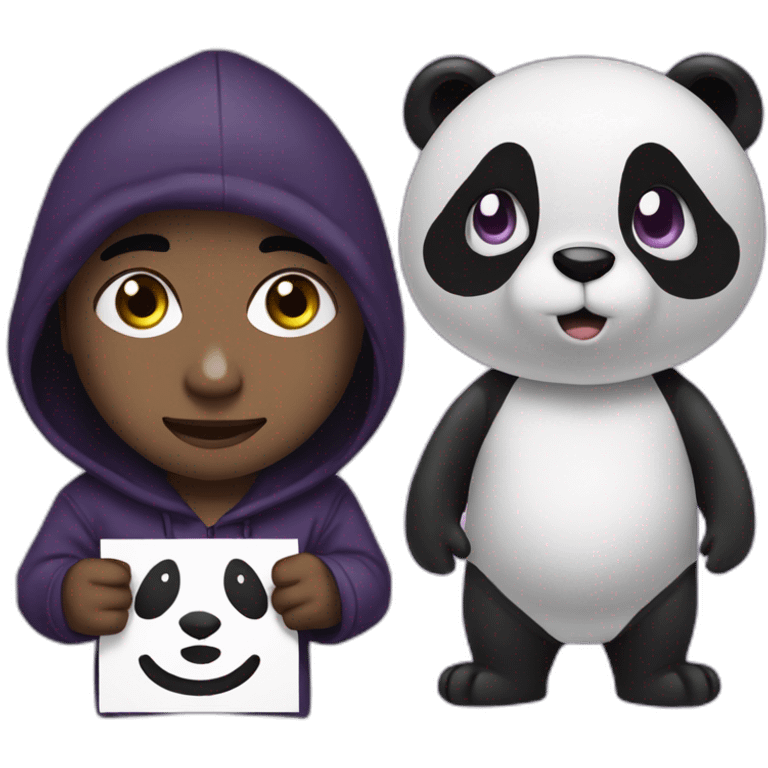 Purple pupil boy with panda hoodie holding sign with segs word emoji