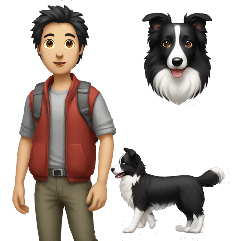 A Chinese man walking border collie emoji