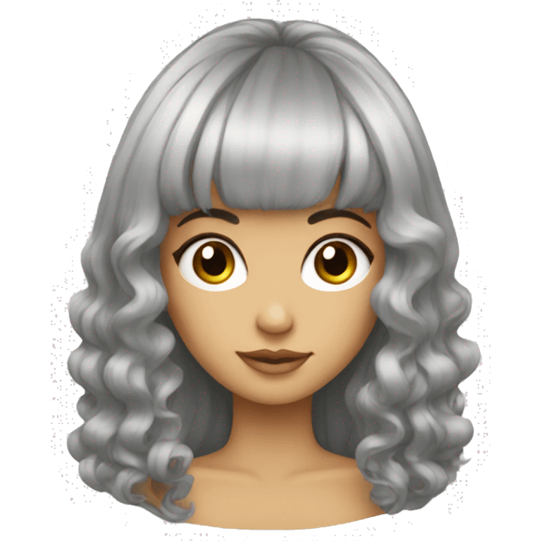 Create a emoji which has a fair girl with big hair with bangs and eyeliner.  emoji