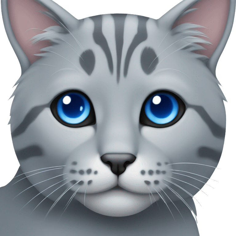 crea un gato color gris con ojos azules y virolo emoji